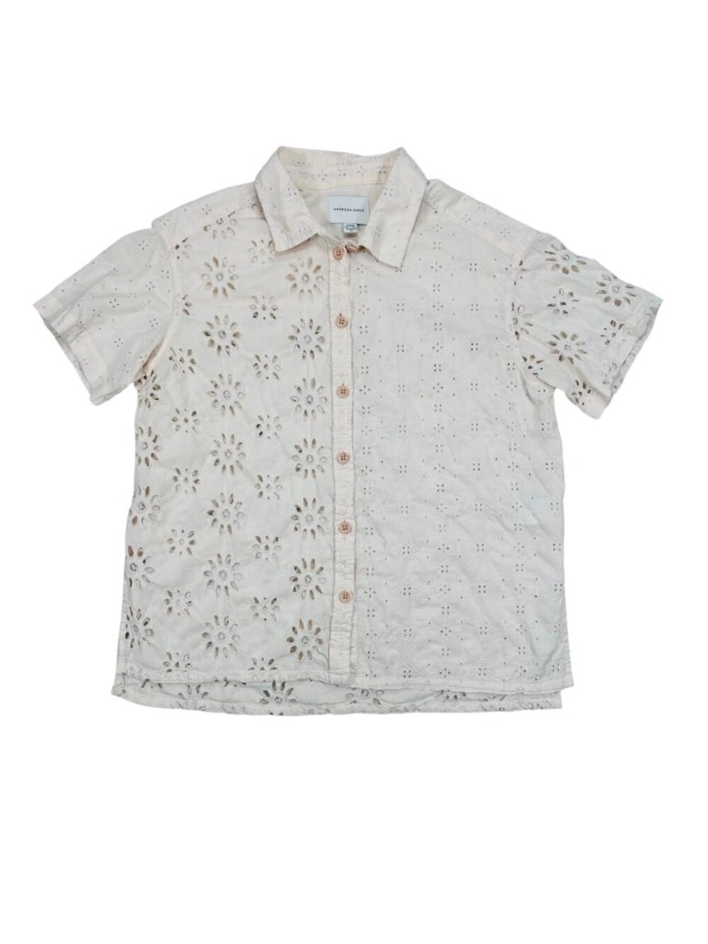 American Eagle Eyelet Beige Small Short Sleeve Top Cottage Boho Western